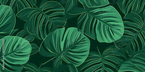 full green - Serenade of Tropical Leaves: Linear Contour Line Art Background