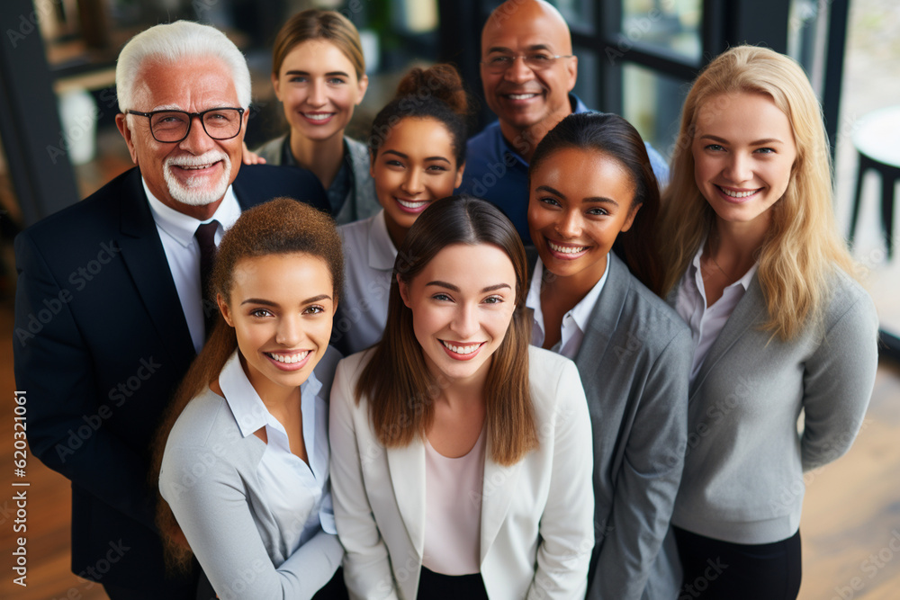 A portrait of a multigenerational business team in a team-building activity, fostering camaraderie and mutual support Generative AI A portrait of a multigenerational business team in a team-building activity, fostering camaraderie and mutual support Generative AI