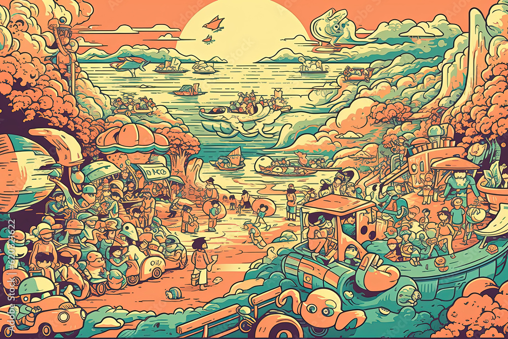 Obraz premium Laid-back Seek and Find: Lo-fi Hidden Object Illustration, ai