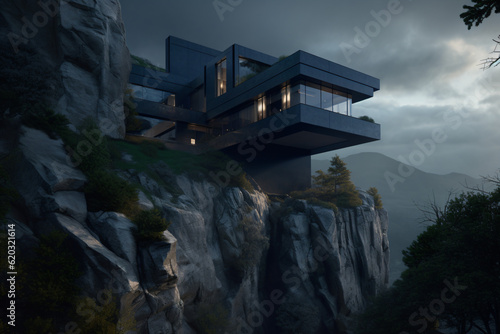 A modern and minimalistic house  on a cliff with breathtaking views Generative Ai © Eduardo