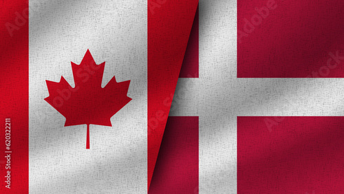 Denmark and Canada Realistic Two Flags Together, 3D Illustration