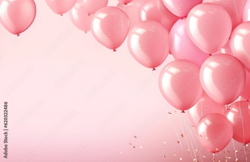 Pink Holiday Background with Balloons. Illustration AI Generative.