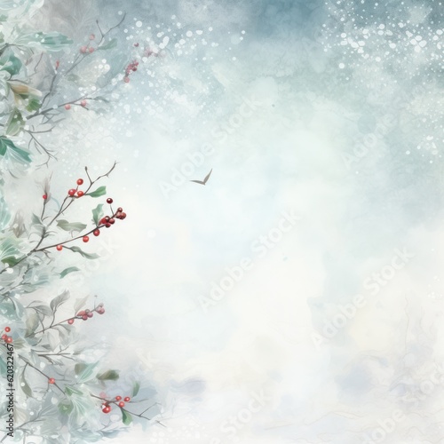 Watercolor Christmas winter background. Illustration AI Generative.