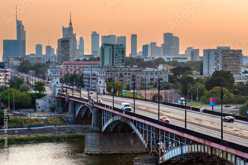 Aerial view of Warsaw city center during sunset © Cinematographer