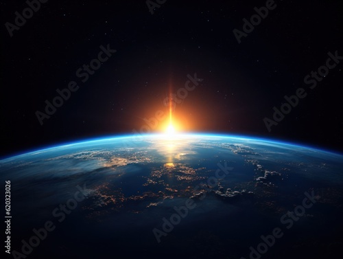 Earth with sun. Illustration AI Generative