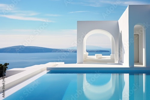 Luxury villa with pool. Illustration AI Generative © ArtCookStudio