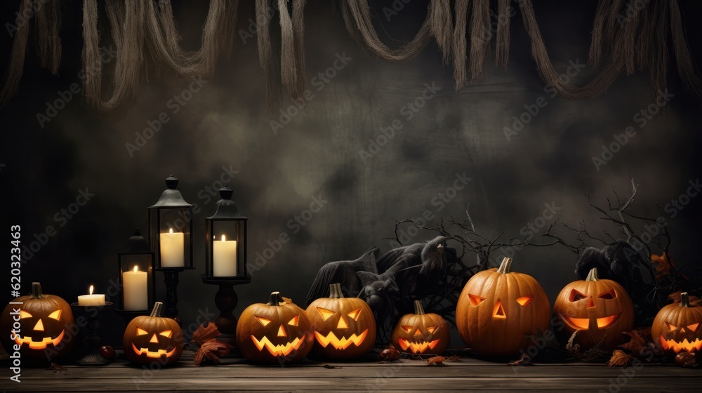 Fototapeta premium Black Halloween background. Illustration AI Generative.