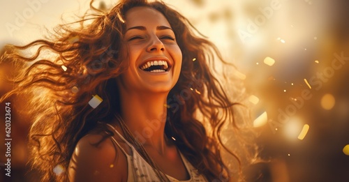 Cute woman smiling at the crowd at a music festival Illustration AI Generative