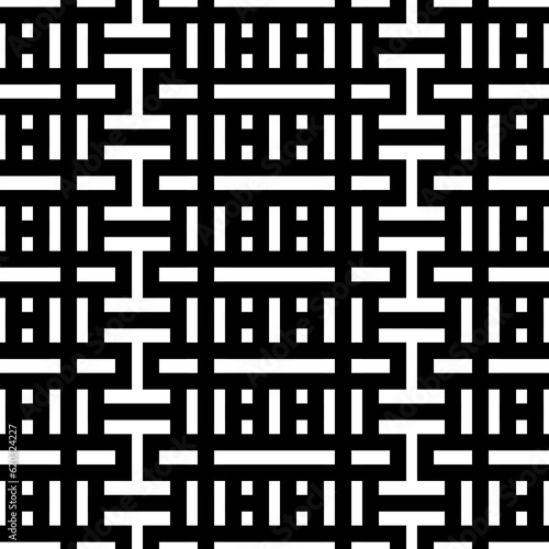 Seamless surface pattern design with geometric tiles ornament. Oriental traditional ornamentation with repeated sign shapes. Ancient mosaic wallpaper. Grid motif. Digital paper. Vector art image