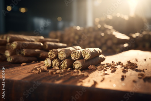 Cigar, cylindrical tobacco leaf twist, smoked, Cuban, tobacco smoking process, Smoking a twist, cigarettes in pure form, rolled tobacco, elegantly luxurious gentlemanly style. photo