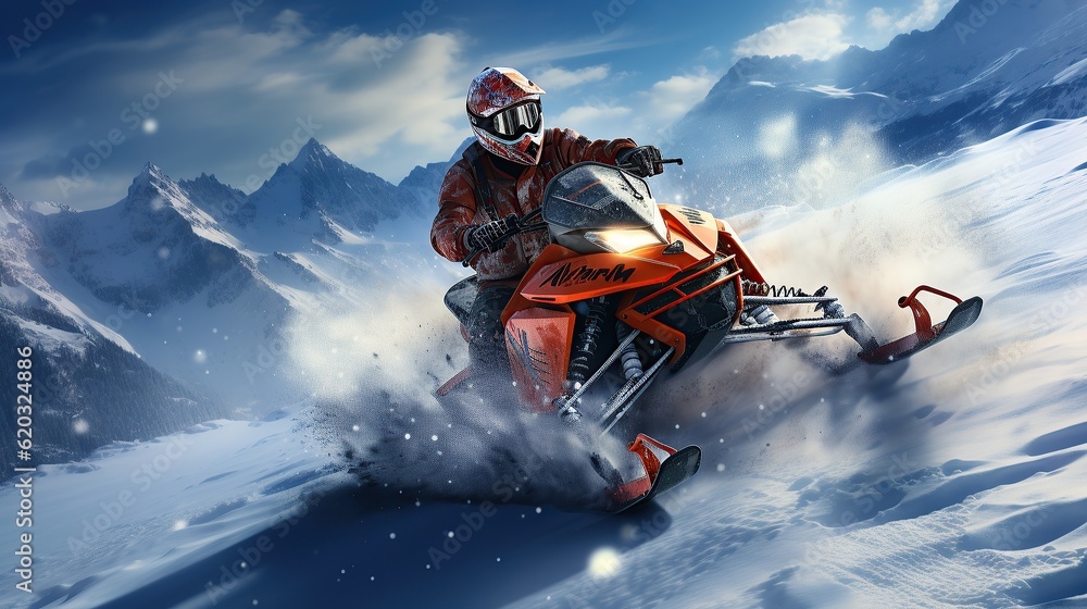 Athlete on a snowmobile AI, Generative AI, Generative