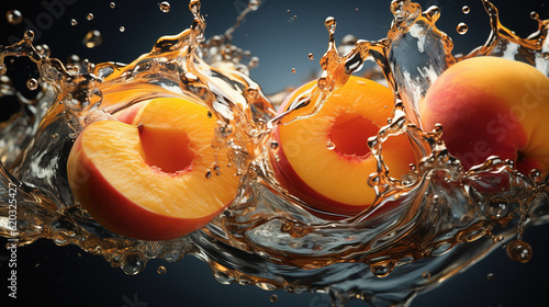 Peach splashed or thrown in water, created with Generative AI