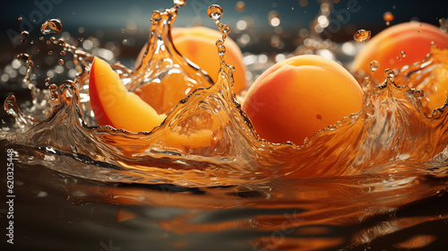 peaches and water splash, created with Generative AI