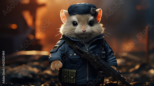 the cute hamster with a gun, created with Generative AI
