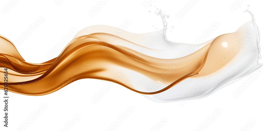 A splash of liquid on a white background. Generative AI. Cream and caramel wave, abstract liquid element for your design. A splash of liquid on a white background. Generative AI. Cream and caramel wave, abstract liquid element for your design.