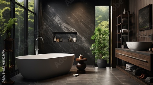 Bathroom interior design with matte black bath AI  Generative AI  Generative