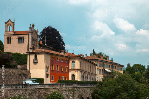View of Bergamo San Vigilio funicular station, connecting Bergamo's Upper City to the top of San Vigilio castle. Citta Alta, town's upper district. Bergamo, Lombardy, Italy, 2023 