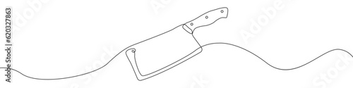 Cleaver icon line continuous drawing vector. One line Cleaver icon vector background. kitchen knife icon. Continuous outline of a chef's knife icon.