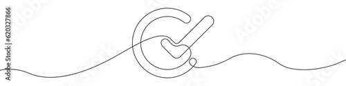 A check mark in the circle icon line continuous drawing vector. One line A check mark in the circle icon vector background. check mark icon. Continuous outline of a check mark icon.
