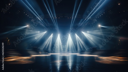 Concert stage with spotlights. show and scene, entertainment disco party AI, Generative AI, Generative