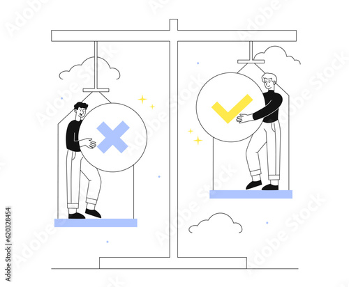 People with pros and cons line concept