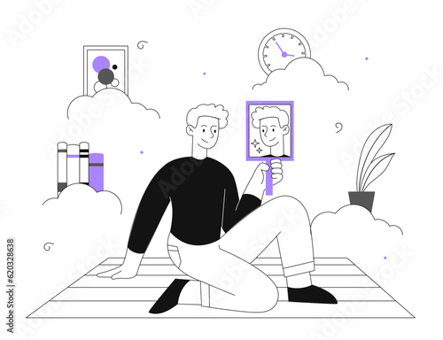 Man with reflection line concept