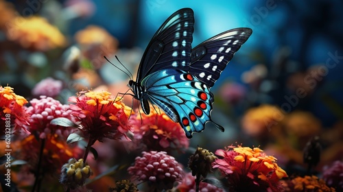 Colorful butterfly on flower AI, Generative AI, Generative
