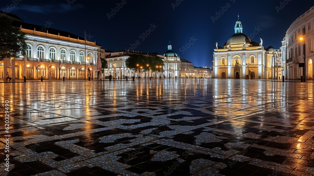 Fototapeta premium Commerce square at night in lisbon, portugal AI, Generative AI, Generative