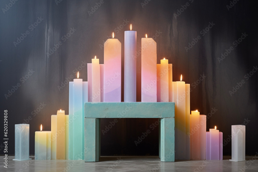 Pastel rainbow altar with candles