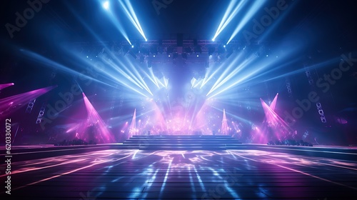 Concert stage with spotlights. show and scene  entertainment disco party AI  Generative AI  Generative
