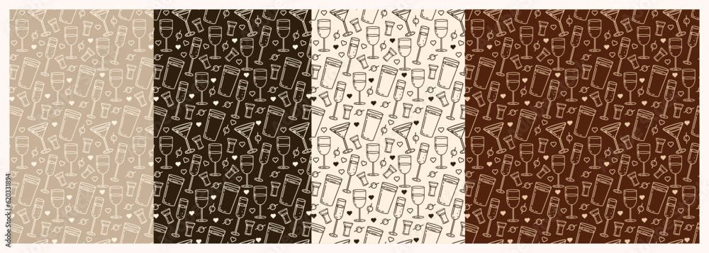 Fototapeta premium Set vector illustration alcohol patterns bar,menu