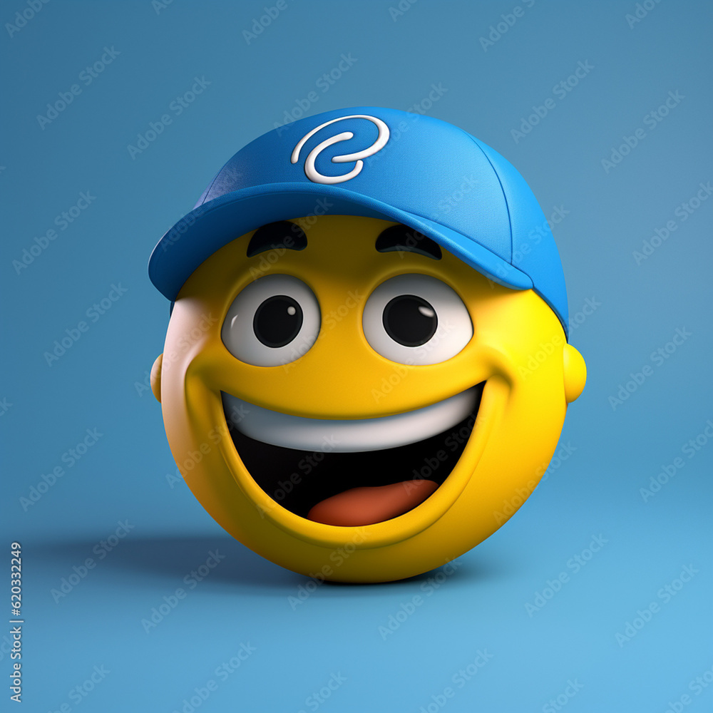 Fototapeta premium 3D rendering of a smiley face wearing a ball cap