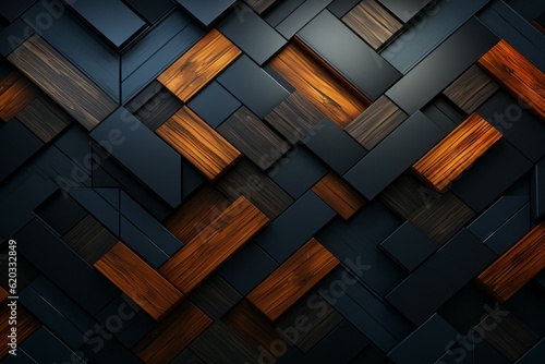 Abstract geometric pattern of wooden wall in modern creative interior design. AI generated, human enhanced