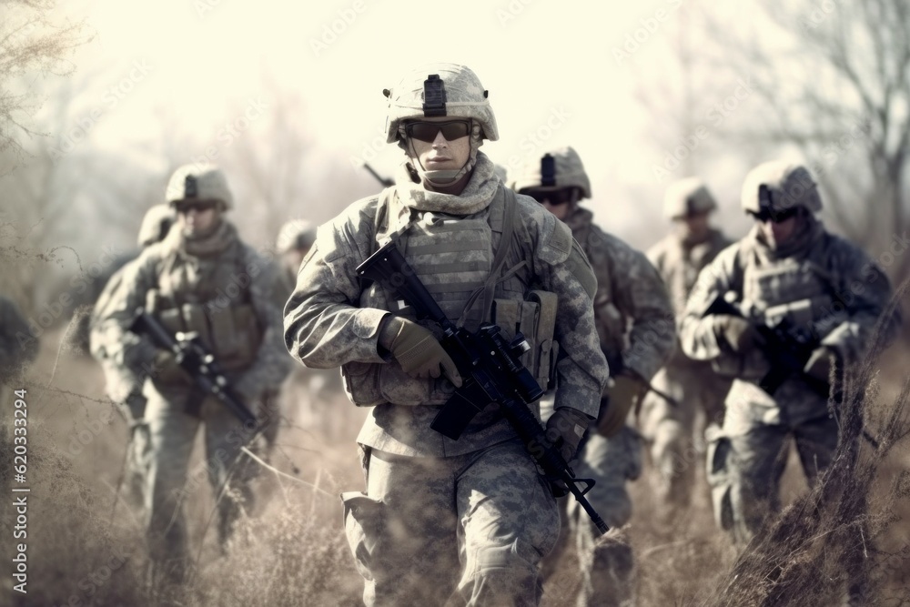Portrait of an American soldier in the ranks with selective focus. AI generated, human enhanced Portrait of an American soldier in the ranks with selective focus. AI generated, human enhanced