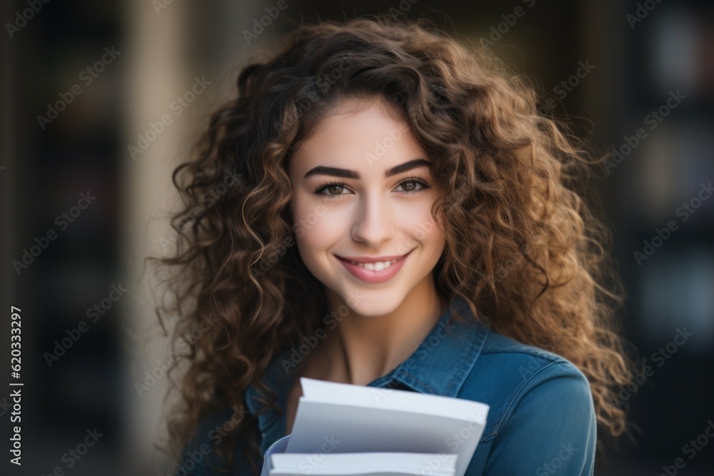 Girl student in a good mood, portrait. Back To School concept. Background with selective focus Girl student in a good mood, portrait. Back To School concept. Background with selective focus