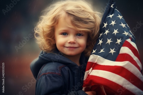 A child with the US flag at the celebration of the Independence Day of the United States of America photo