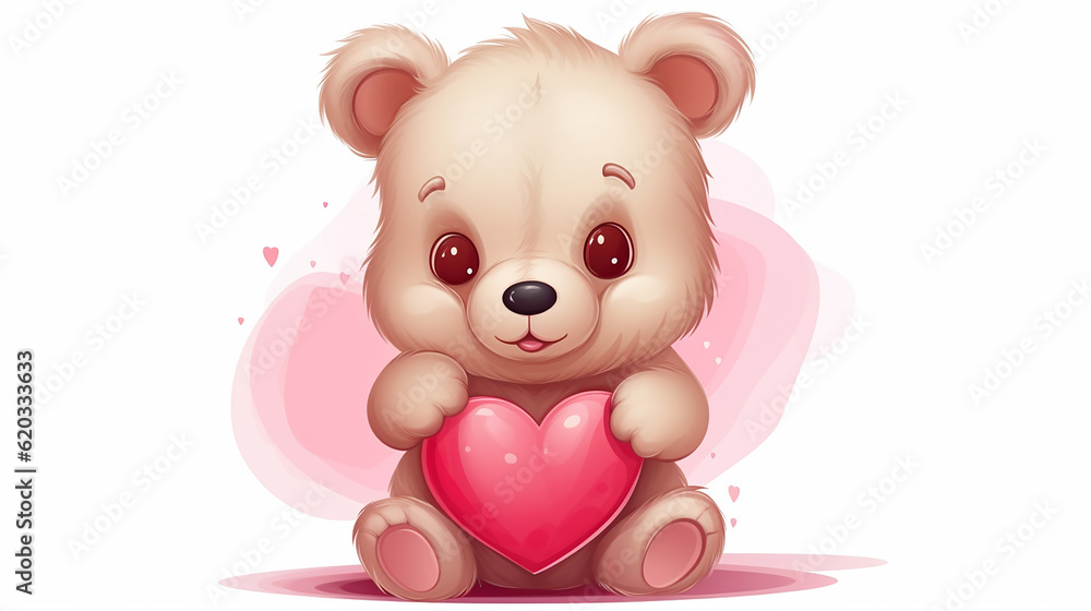 Fototapeta premium urso bebe fofo segurando coração 