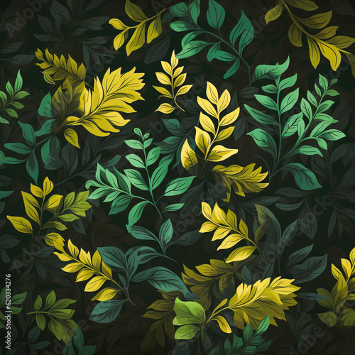 green leaves on dark background