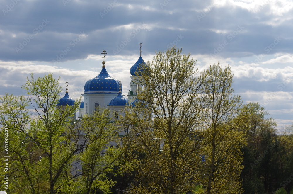 Orthodox church in Torzhok behind the trees