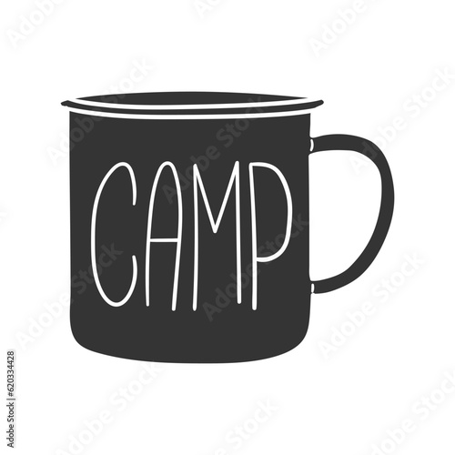 Camp Mug Icon Silhouette Illustration. Camping Vector Graphic Pictogram Symbol Clip Art. Doodle Sketch Black Sign.