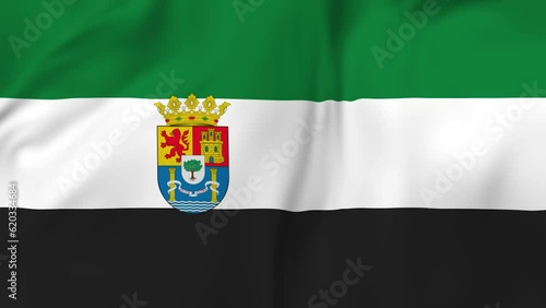 Waving flag of autonomous community Extremadura in Spain. 3d animation in 4k resolution video. photo