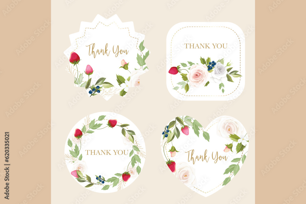 beautiful hand drawn flower and leaves label collection