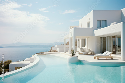 mediterranean architecture Luxury villa with swimming pool. Illustration, ai generative © Helena GARCIA