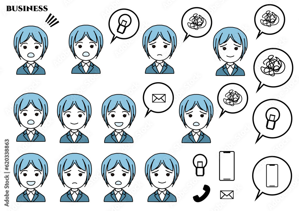 ビジネス向け、スーツを着た女性セット（2色）