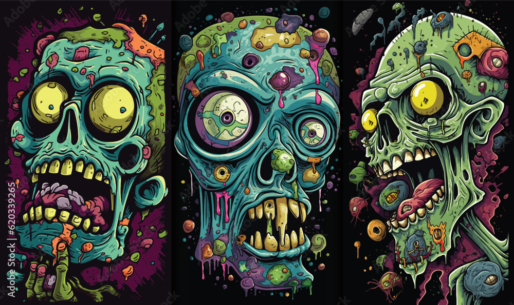 Illustration set of zombie characters backgrounds