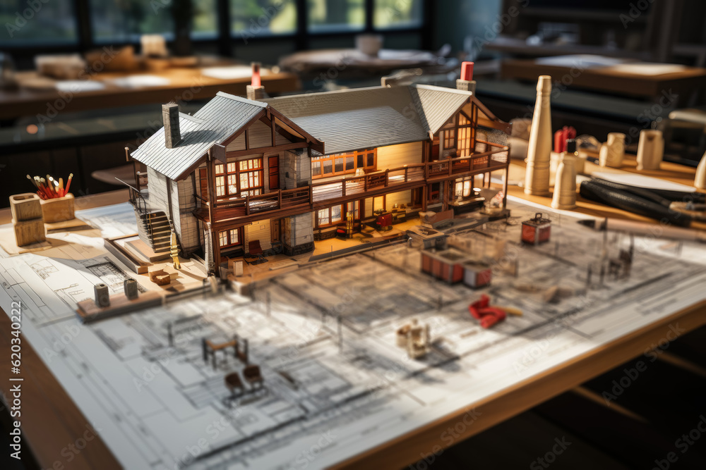Construction plans, symbolizing architectural design, construction projects, and development. Generative Ai. Construction plans, symbolizing architectural design, construction projects, and development. Generative Ai.