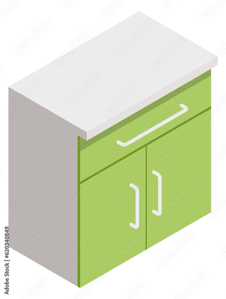 Kitchen closet. Cooking tabletop isometric furniture icon Kitchen closet. Cooking tabletop isometric furniture icon