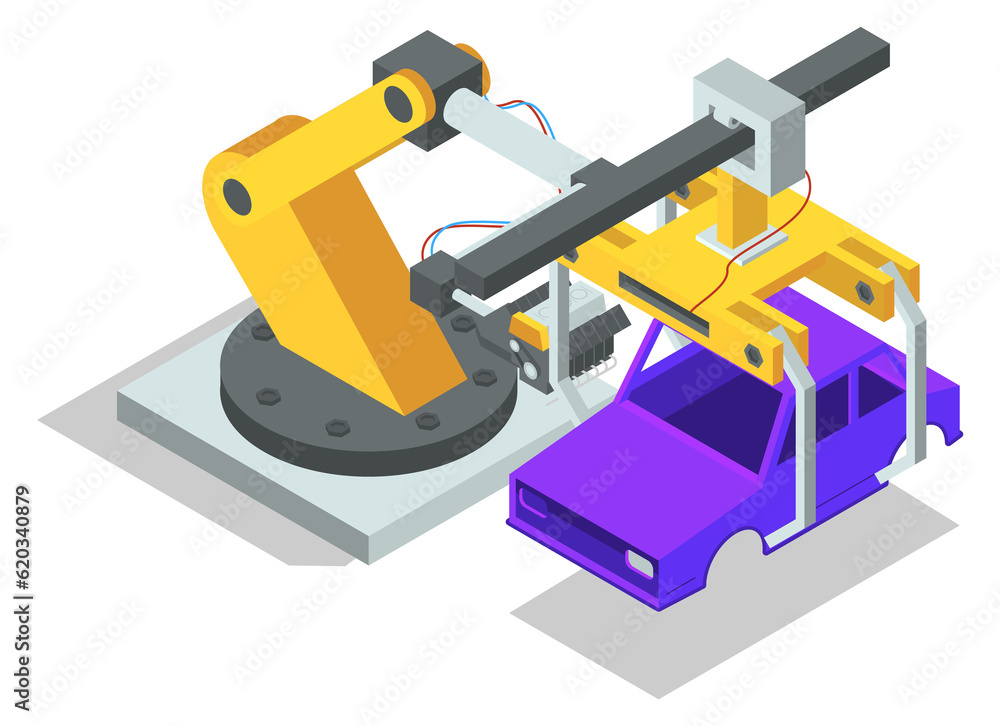 Car assembly line. Auto production. Isometric industry Car assembly line. Auto production. Isometric industry