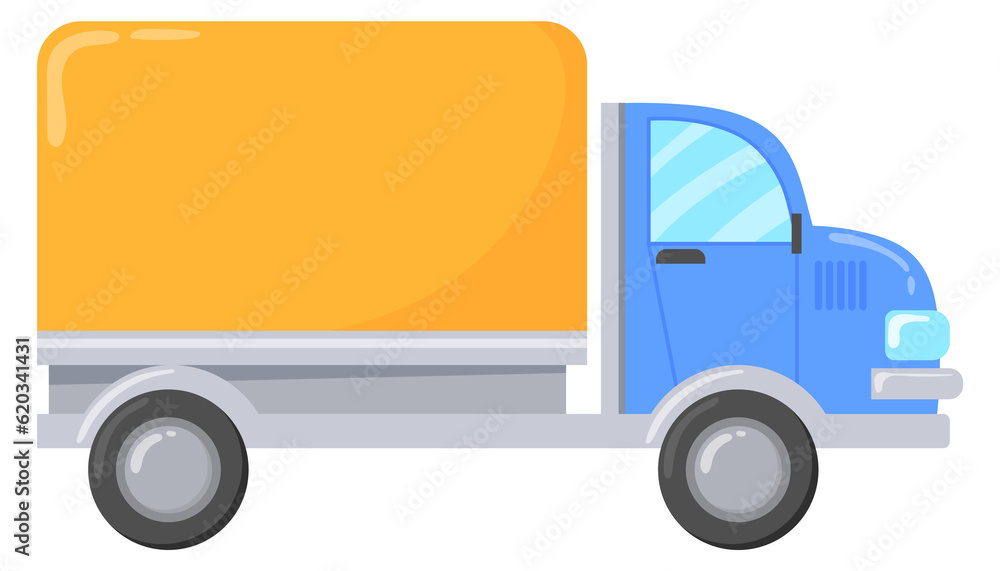 Cargo truck cartoon icon. Shipping transport side view Cargo truck cartoon icon. Shipping transport side view