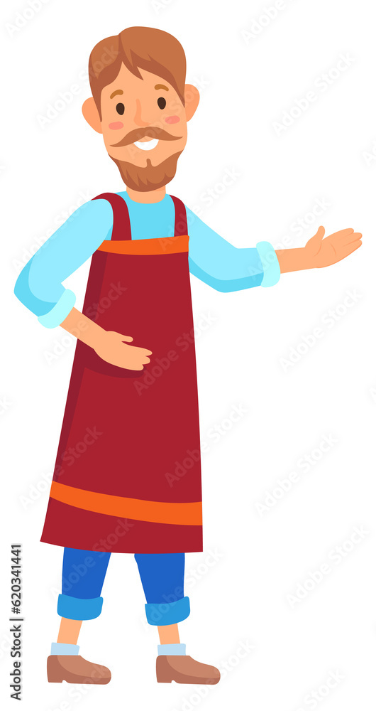 Happy butcher character. Meat market professional worker